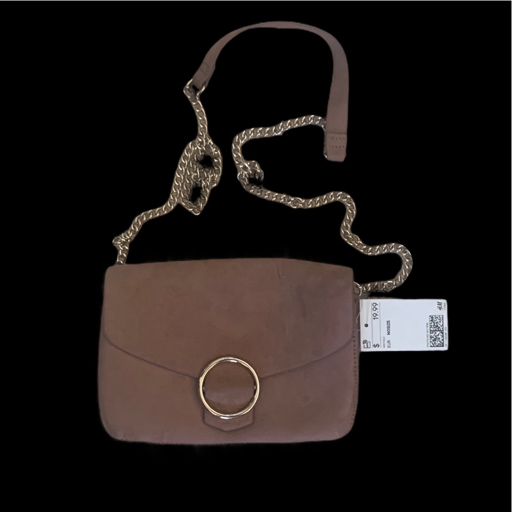 NWT Pink Suede Crossbody Purse Gold Chain